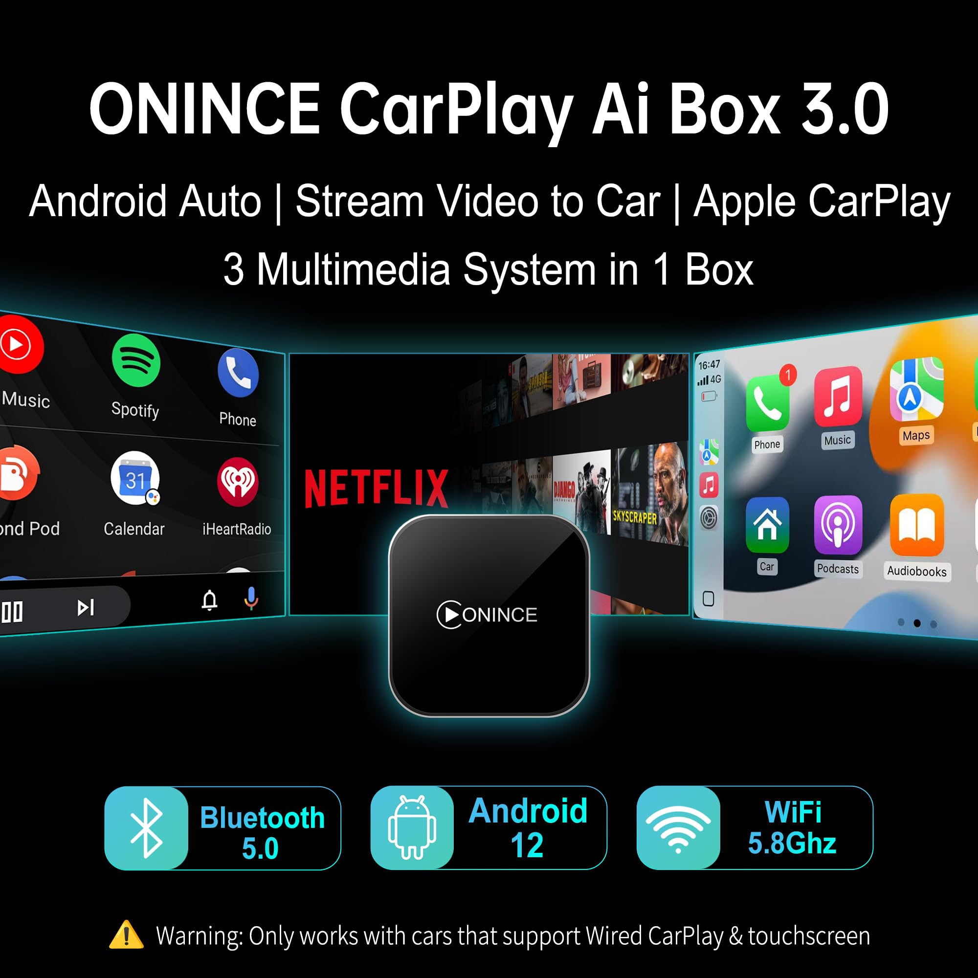 ONINCE CarPlay AI Box 2025 Upgrade – Wireless CarPlay & Android